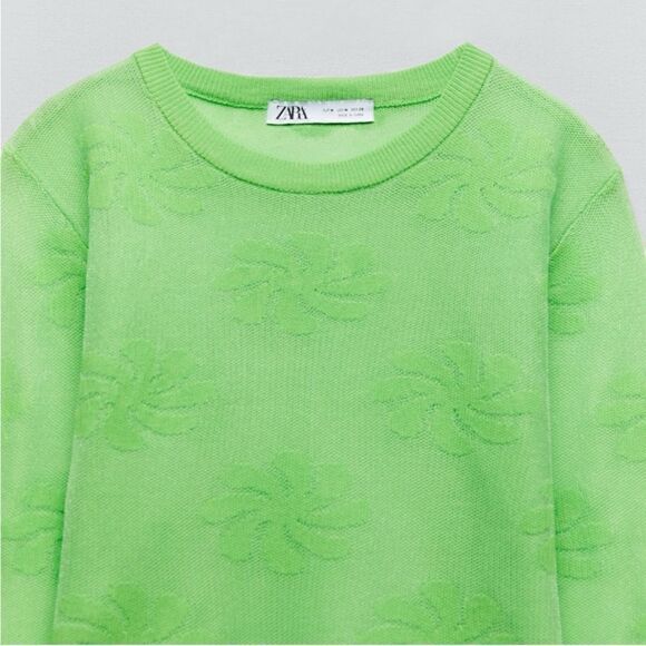 NWT Zara Floral Semi Sheer Mesh Metallic Effect Knit Long Sleeve Cropped Sweater - Picture 12 of 16